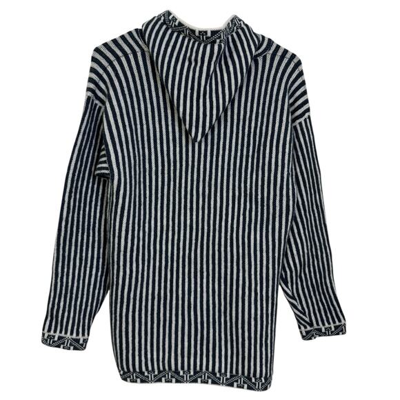 Chasqui Alpaca Sweater Womens Medium Blue Hoodie Knit Striped Full Zip Bolivia - Picture 2 of 9